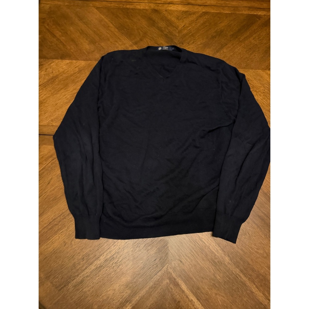 J.‎ Crew Mens Navy Blue 100% Cotton V-Neck Lightweight Knit Sweater Size Large